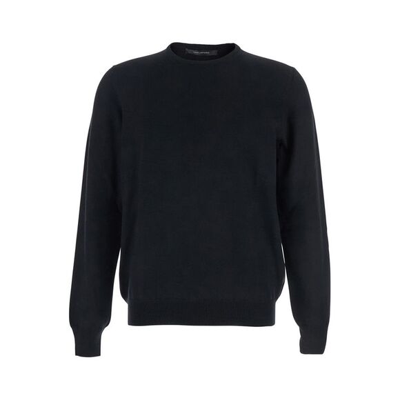 Tagliatore Men Black Sweater With Ribbed Design In Wool Man